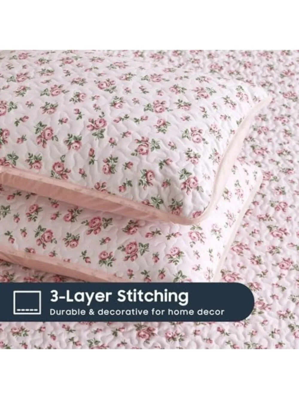 Floral Quilt Set - Cottagecore Shabby Chic Reversible Bedspread, Pink